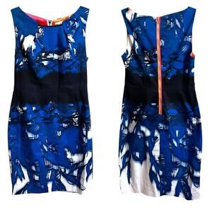 Tahari Dress Women's SZ 4P Sleeveless Sheath Blue Black Colorful Back Zipper